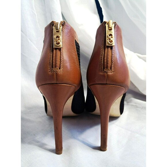 Cole Haan Adella Black Mesh Pecan Tan Leather Open Toe Booties Womens 7.5 - Picture 8 of 12